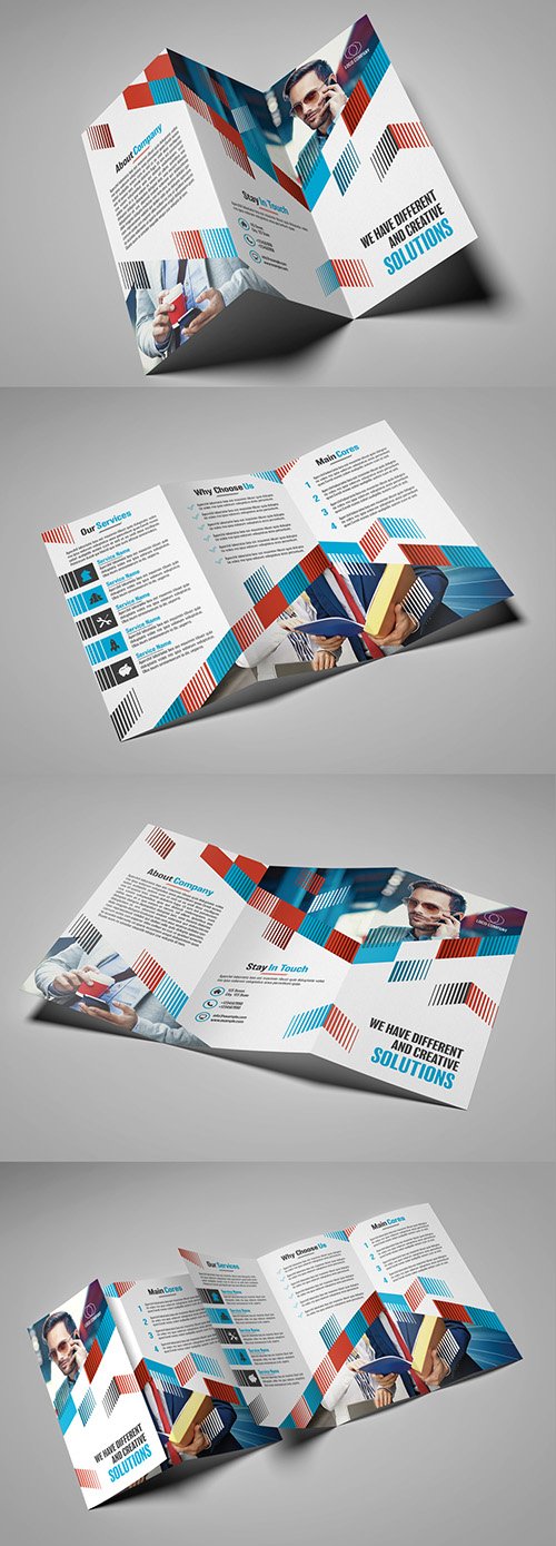 Trifold Brochure Layout with Line Pattern Element