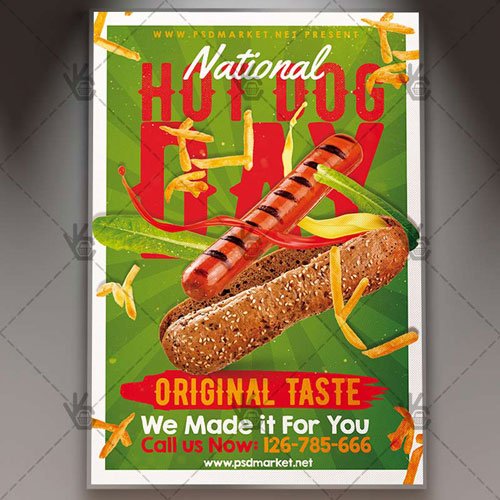 National Hot Dog Day Flyer - PSD Template