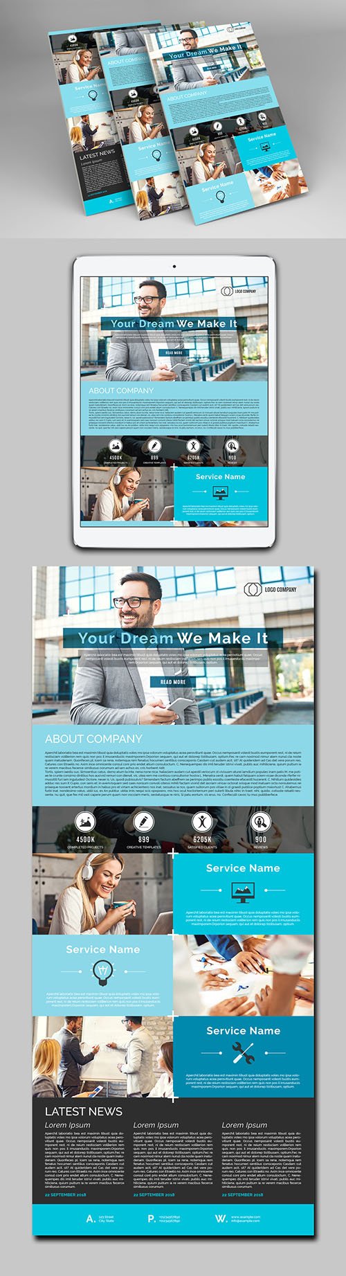 Web Newsletter Layout with Blue Accents