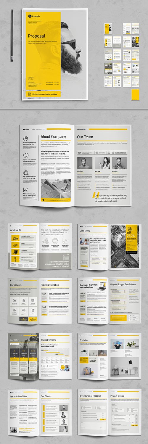 Business Proposal Layout with Yellow and Gray Accents