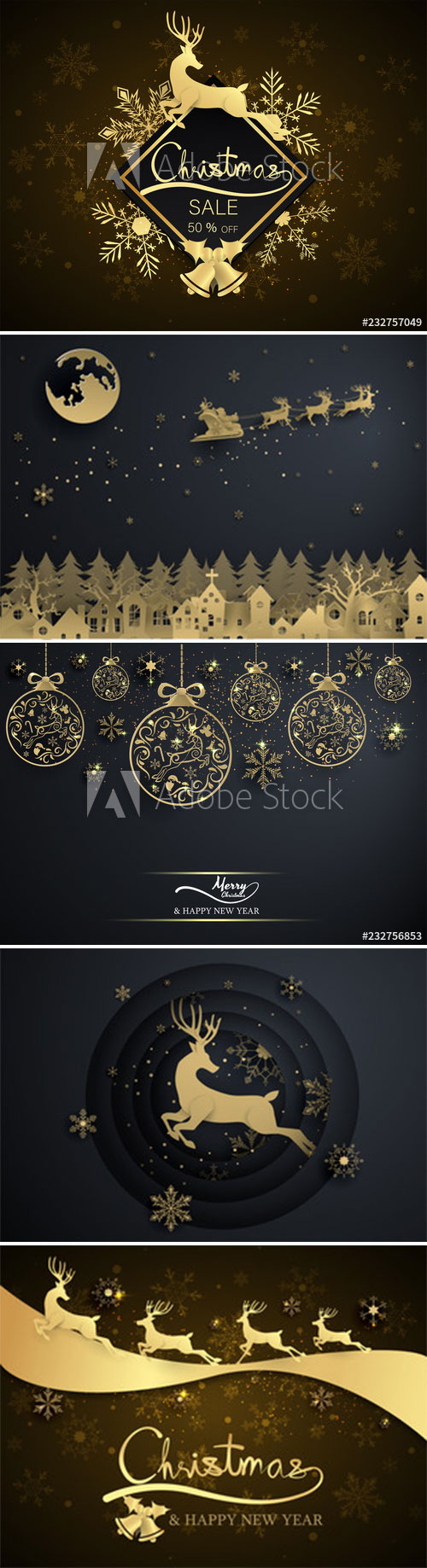 Gold snowflake and decoration christmas ball on black background