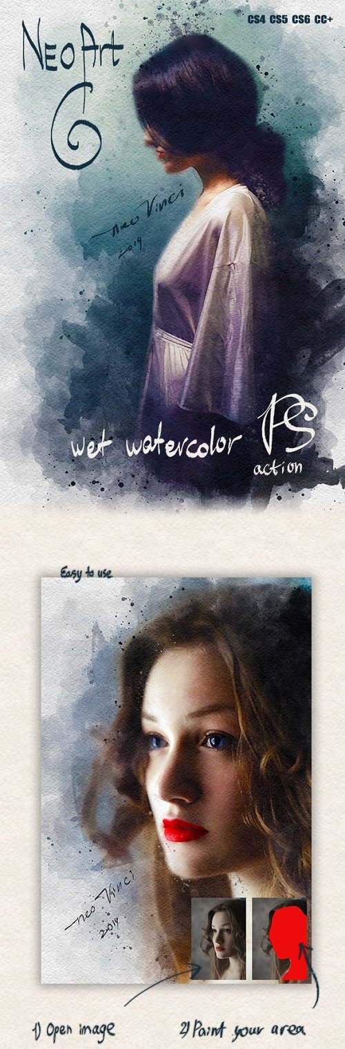 NEOart 6 Wet Watercolor PS Action 23685698