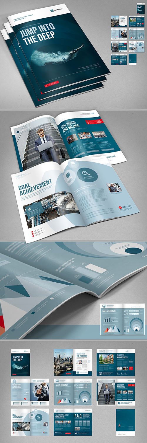 Corporate Brochure Layout with Blue Accents