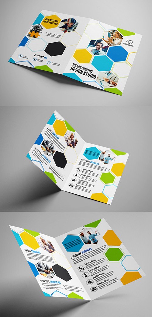 Business Brochure Layout with Hexagon Elements