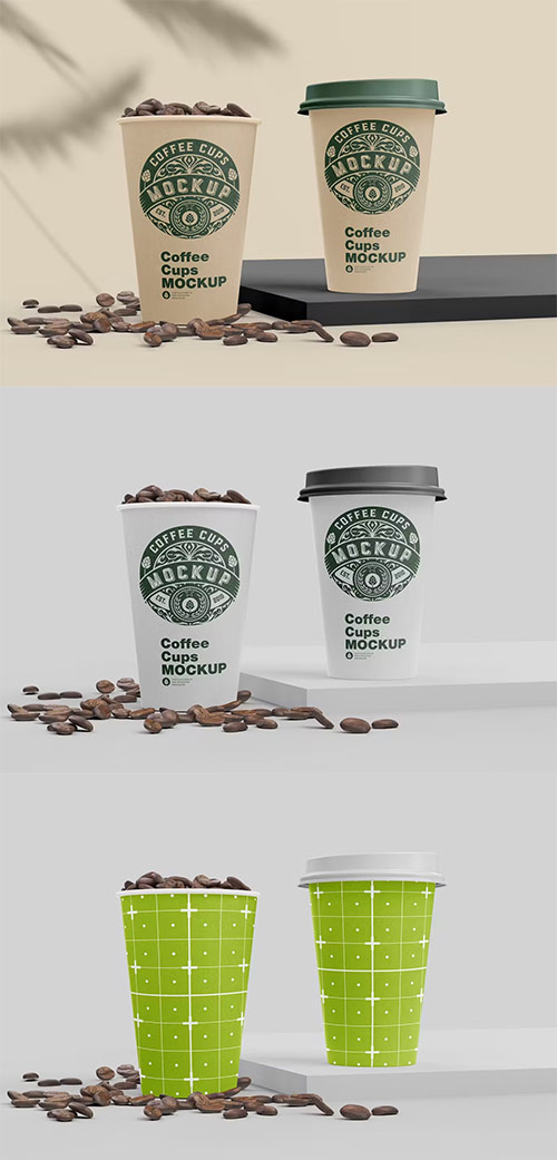 Scene with Paper Cups and Coffee Beans Mockup 8DHSZAR