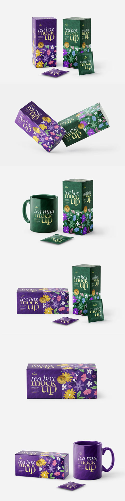 Tea Box and Tea Bag Mockup Set 6037096