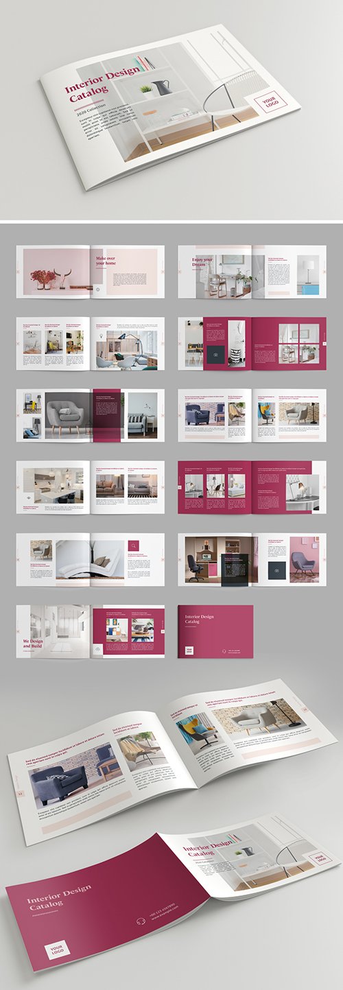 Brochure Layout with Dark Pink Accents 293432379