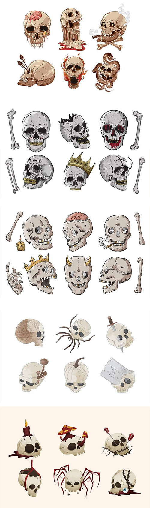 Terrible Skulls for Halloween Illustration Set