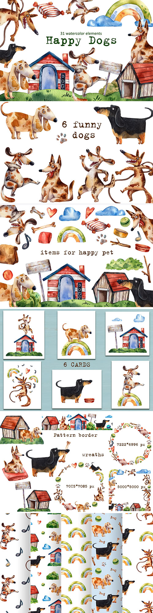 Happy Dogs - Watercolor Clip Art Set - 5853753
