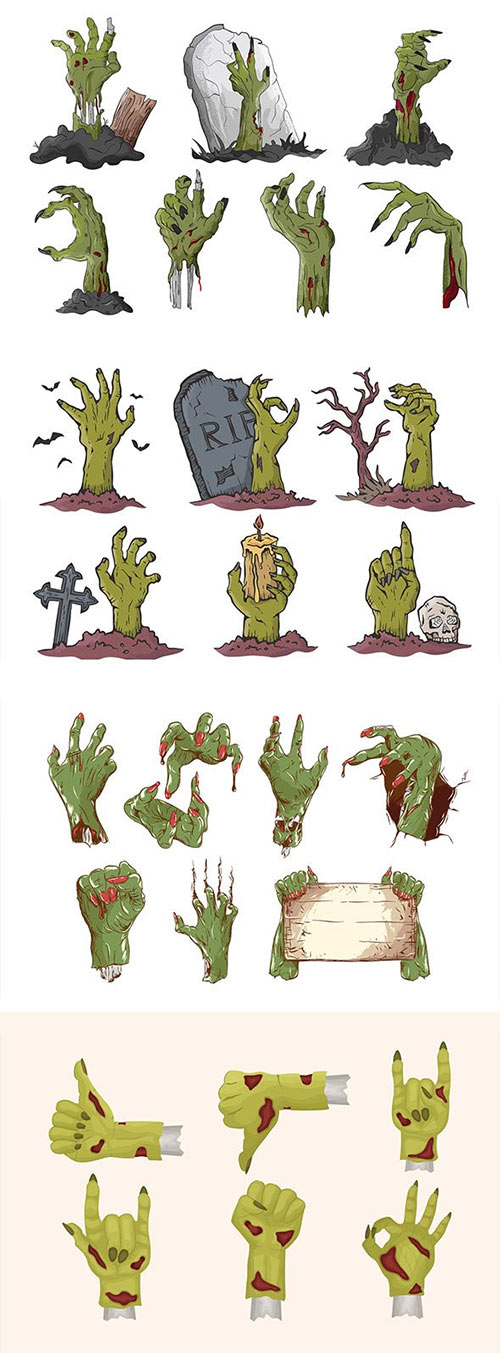 Zombie Hands for Halloween Illustration Set