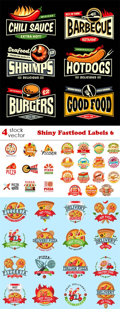 Vectors - Shiny Fastfood Labels 6