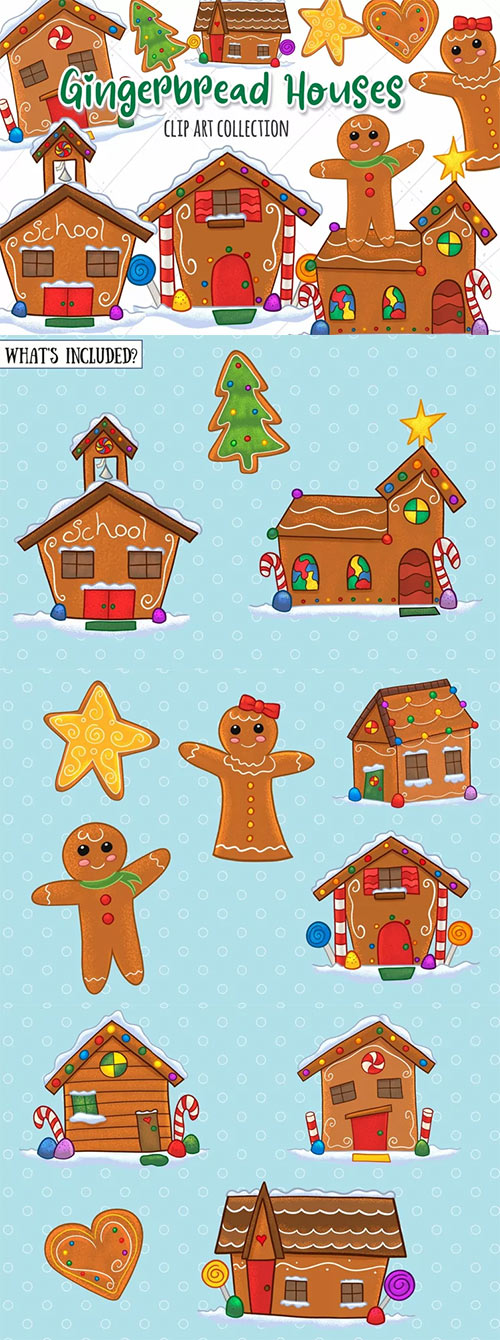 Gingerbread Houses Clip Art Collection
