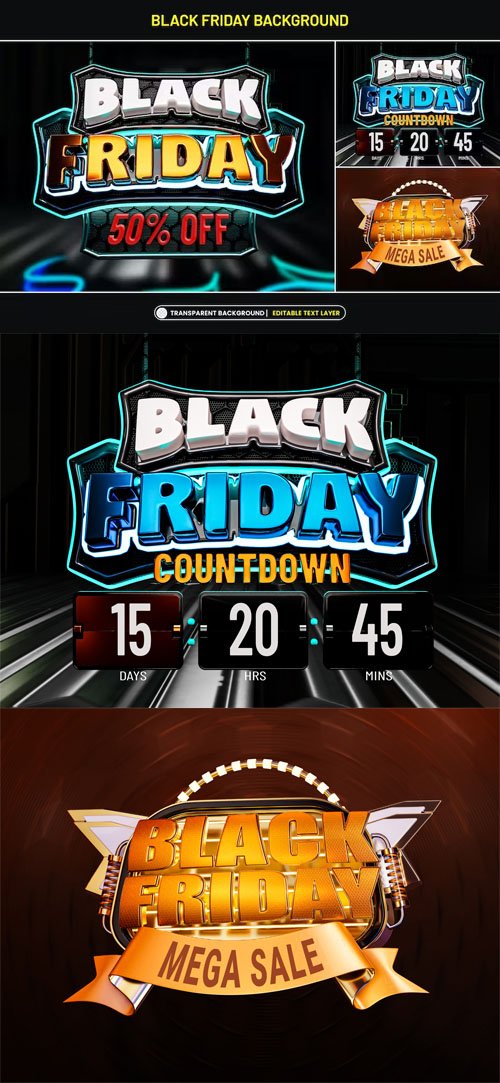 Black Friday Discount Banner Stylized with 3d Text - PSD Templates