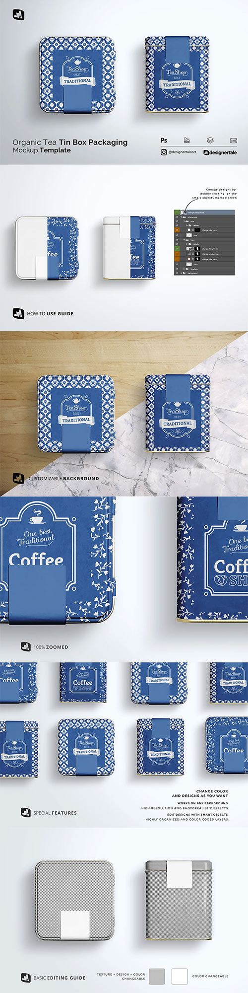 Organic Tea Tin Box Packaging Mockup 5340759