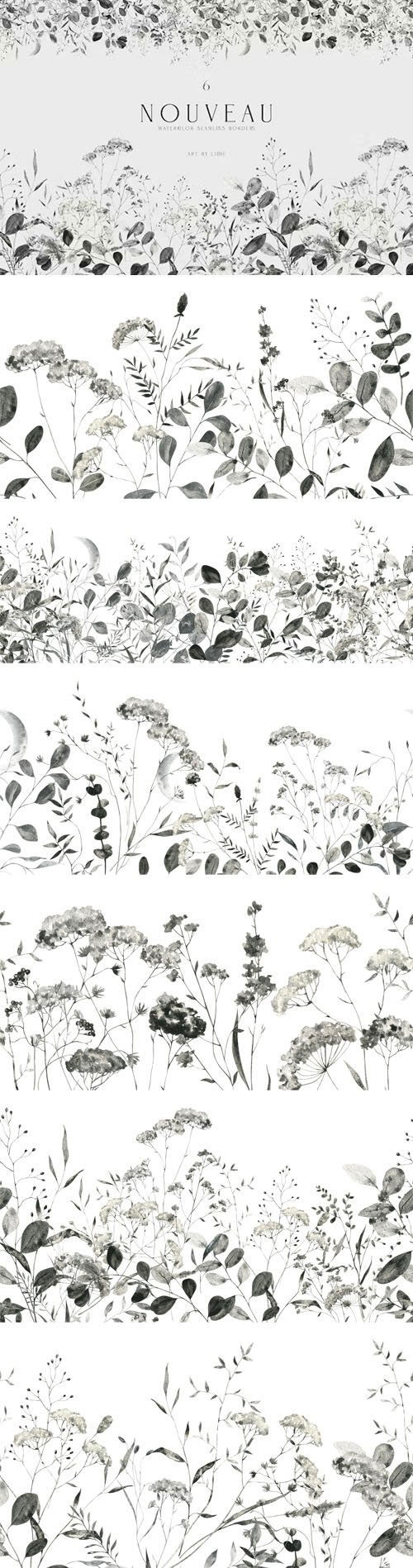 Watercolor Wildflowers Clipart Seamless Borders