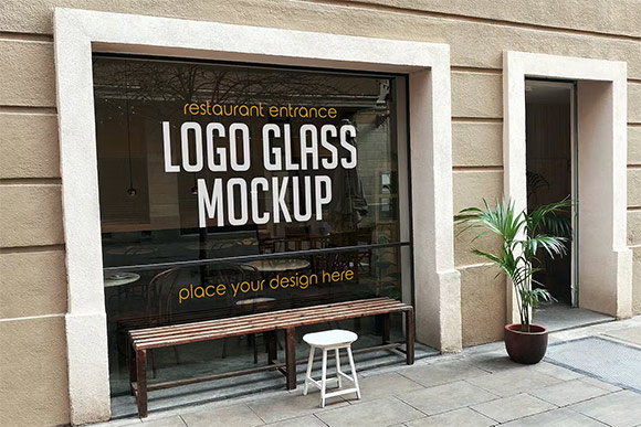 Restaurant Entrance Logo Glass Mockup SHYLR85