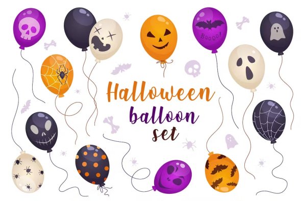Halloween Balloons in Cartoon Style Set LNVH7DT