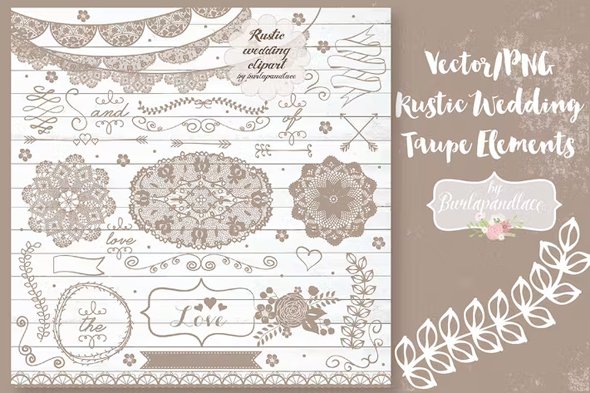 Vector Rustic Wedding Taupe Elements + PNG