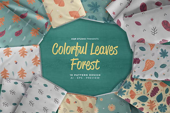 Colorful Leaves Forest - Seamless Pattern Beautiful Design