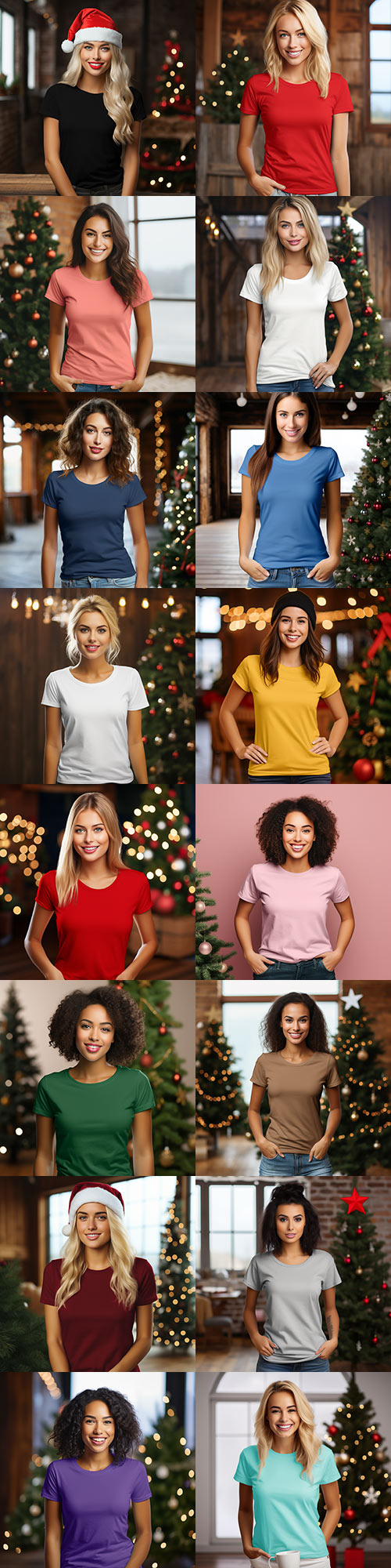 30 Women Christmas T-Shirt Mockup Bundle