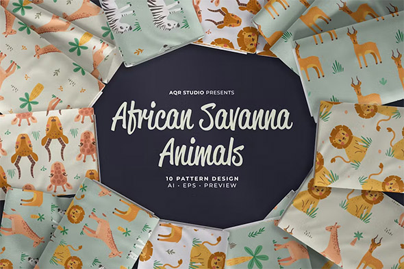 African Savanna Animals - Seamless Pattern Beautiful Design