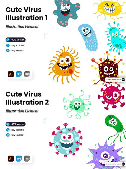Cute Virus Hand Drawn illustration