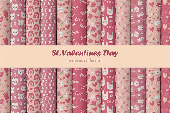 St Valentines Day Patterns Beautiful Design Set