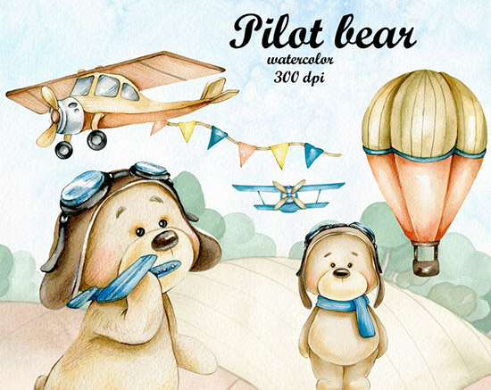 Pilot Bear Clipart