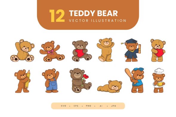 Teddy Bear Illustration Set Collection DW4MFEB