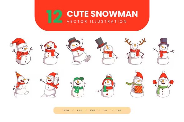 Snowman Character Illustration Set Collection