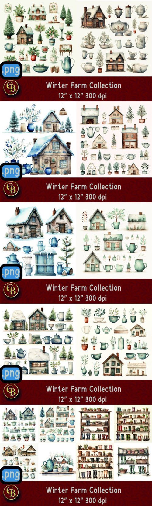 Watercolour Winter Farmhouse & Jugs Collection