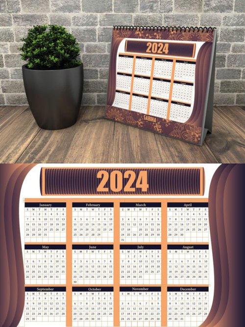 2024 Calendar Vector Design Template - 12 Months