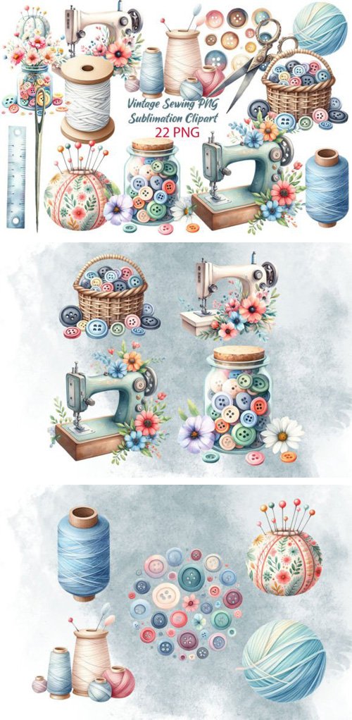 Vintage Sewing PNG Cliparts Collection