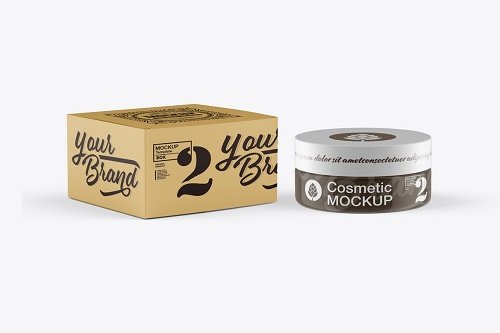 Cream Cosmetic Jar with Box Mockup