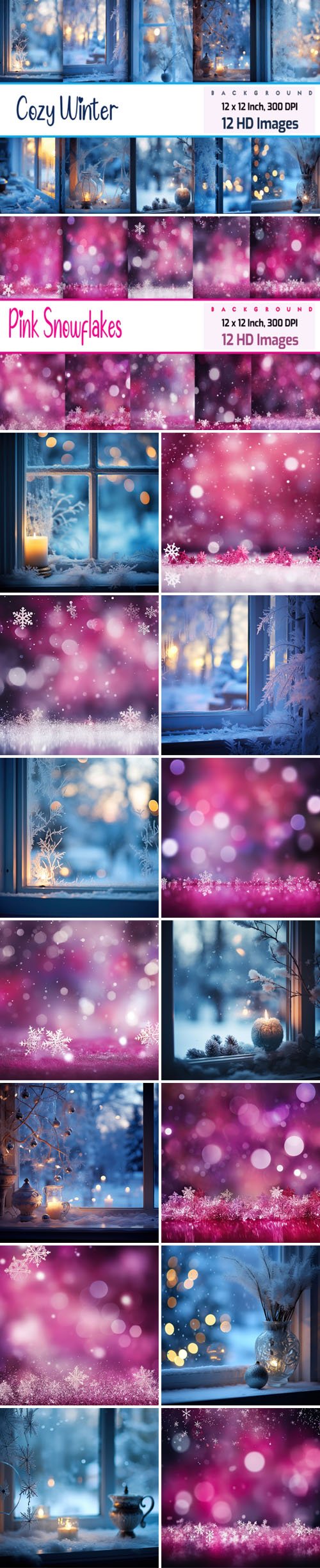 Cozy Winter & Pink Snowflakes - 24 HD Images Collection