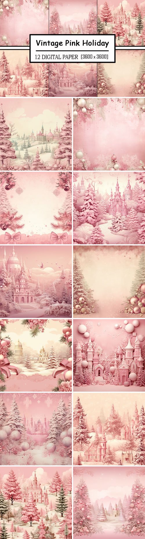 12 Vintage Pink Holiday Backgrounds Pack
