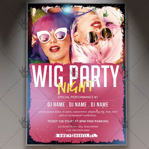 Wig Party Night Flyer - PSD Template