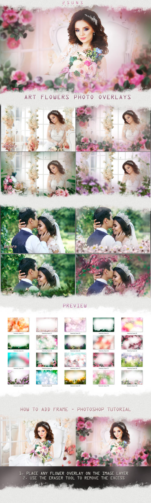 Art flowers overlays frame templates wedding