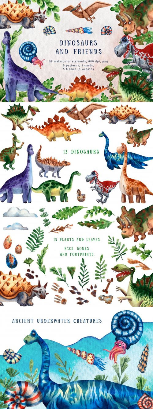 Dinosaurs and Friends - Watercolor Set