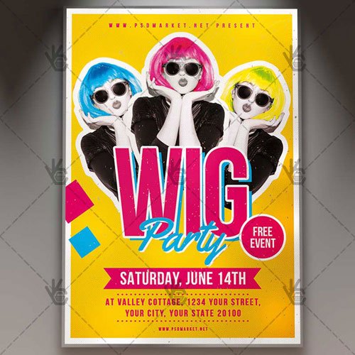 Wig Party Flyer - PSD Template