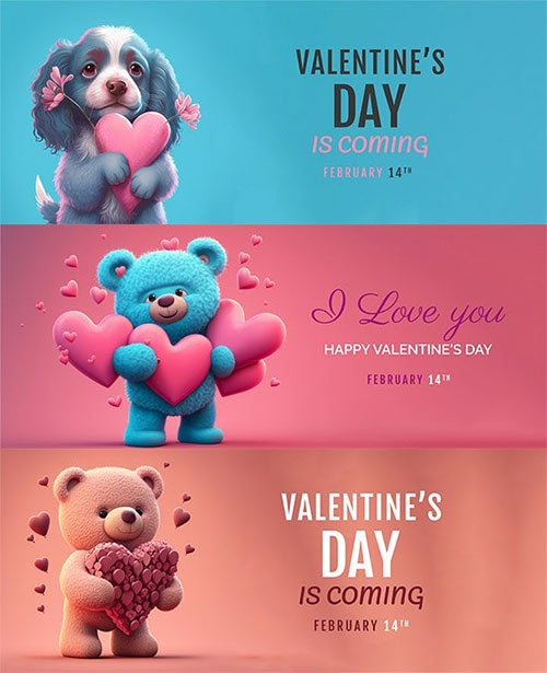 Happy Valentines Day Bear PSD Banners