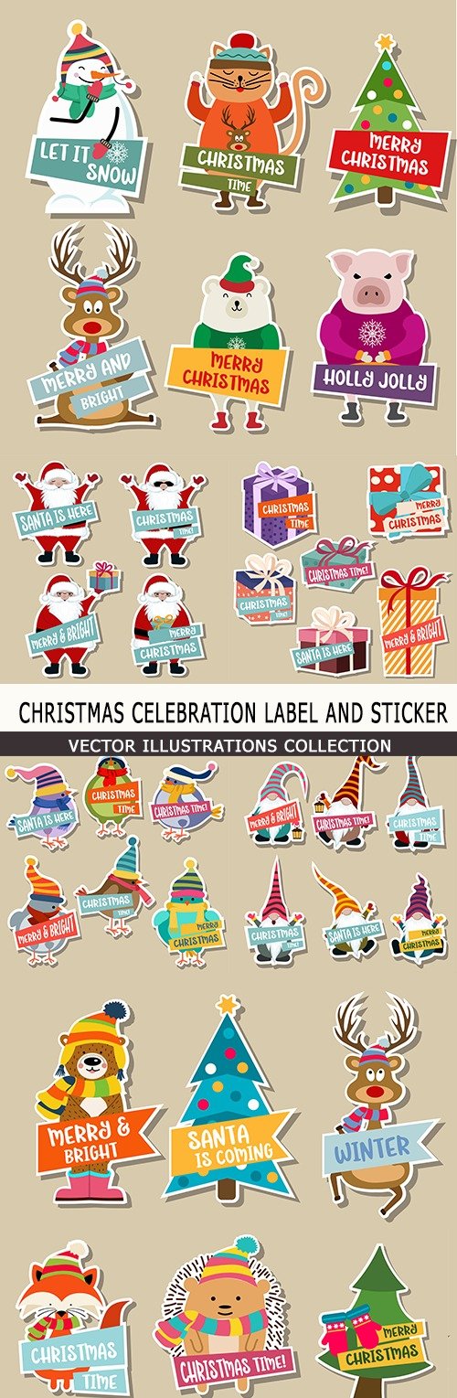 Christmas celebration set label and sticker illustration