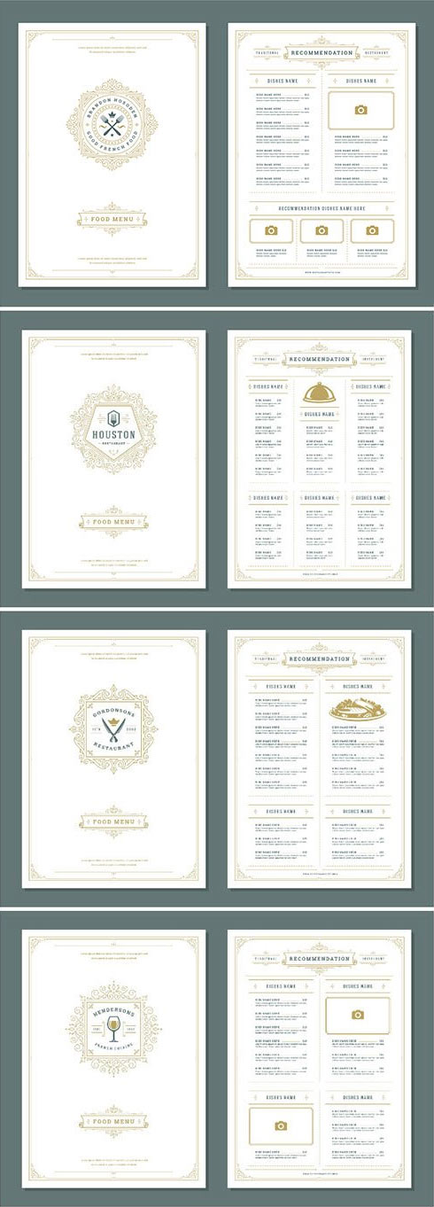 Restaurant menu design and label vector brochure template