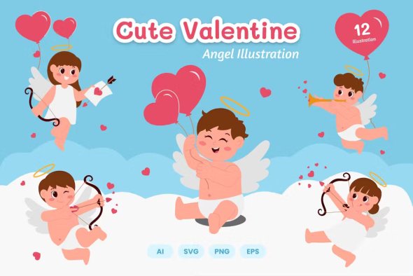 Cute Valentine Angel Illustration EW2XK6J