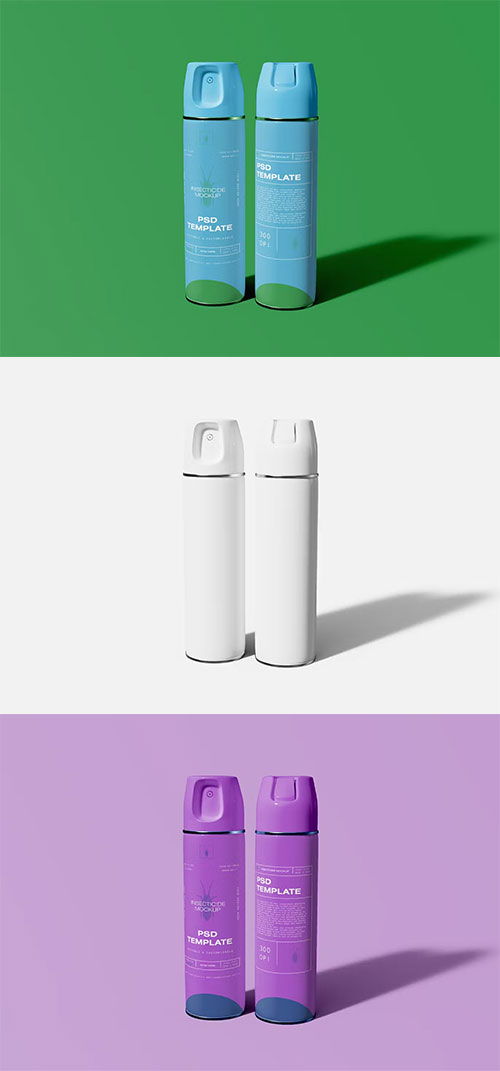 Front and Back View Aerosol Metallic Bottle Mockup