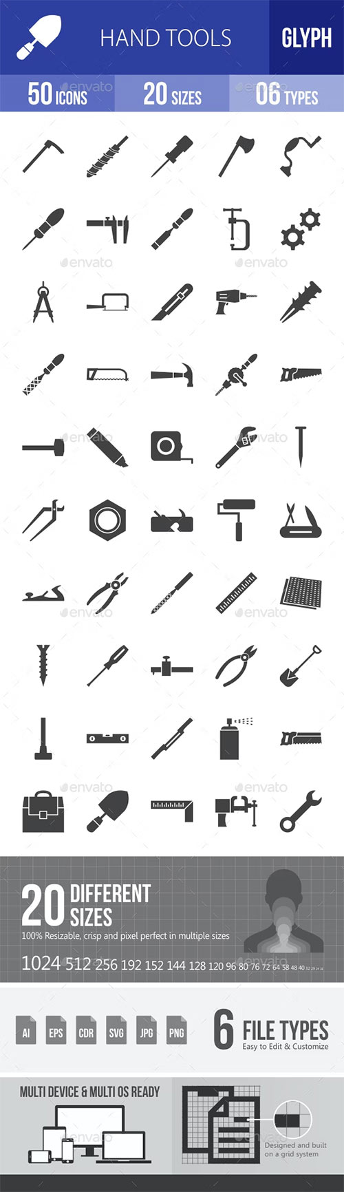 Hand Tools Glyph Icons 19407619