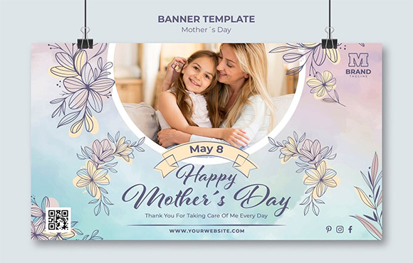 Watercolor Mothers Day Banner Template