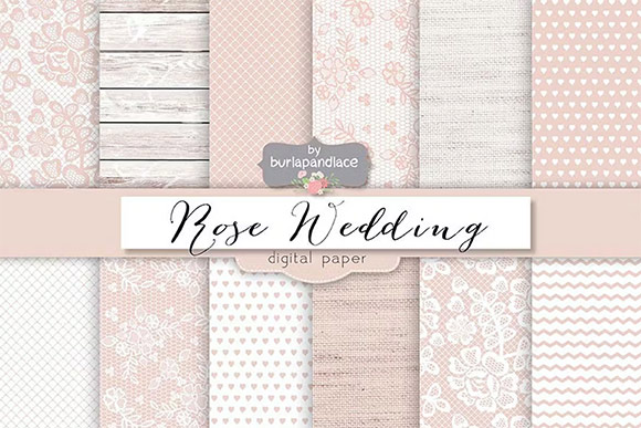 Rose Pale Wedding Digital Paper Pack