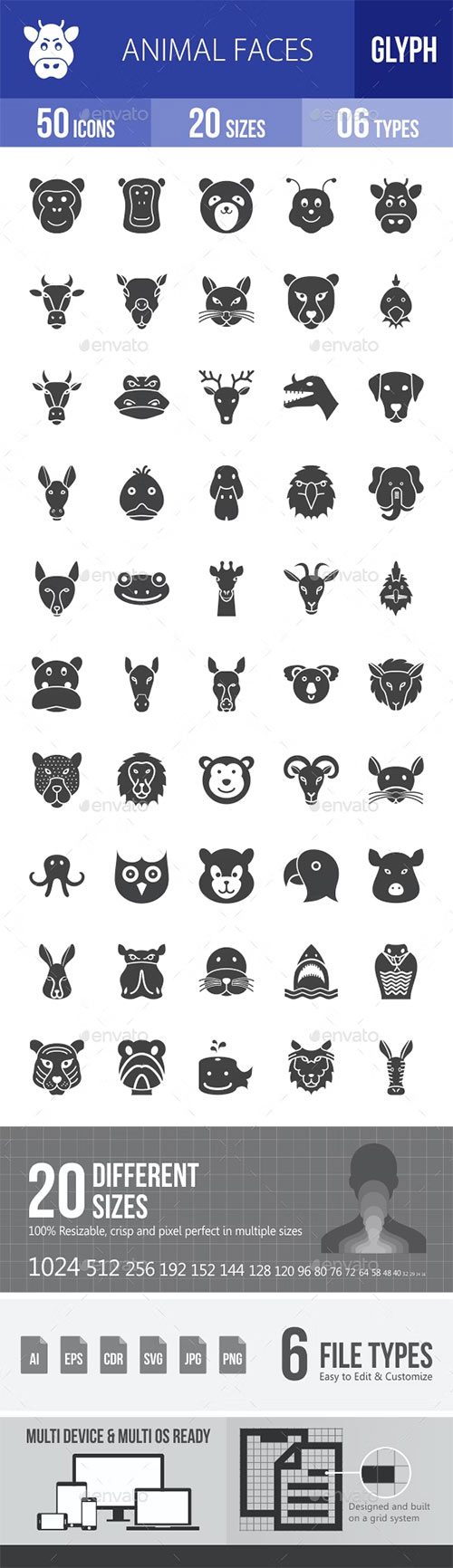 Animal Faces Glyph Icons 19594241
