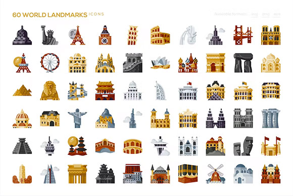 60 World Landmarks Icons
